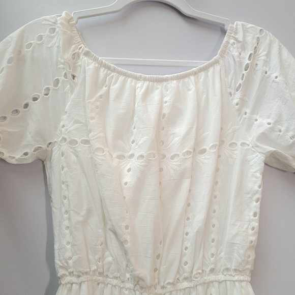 Eyelet Lace Puff Sleeve Midi Dress Cottagecore Korean Romantic White XS - Picture 3 of 13